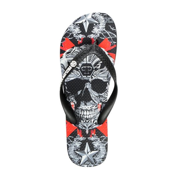 Philipp Plein Black/Multi Rubber Logo Print Flip Flops Shoes - Picture 1 of 8